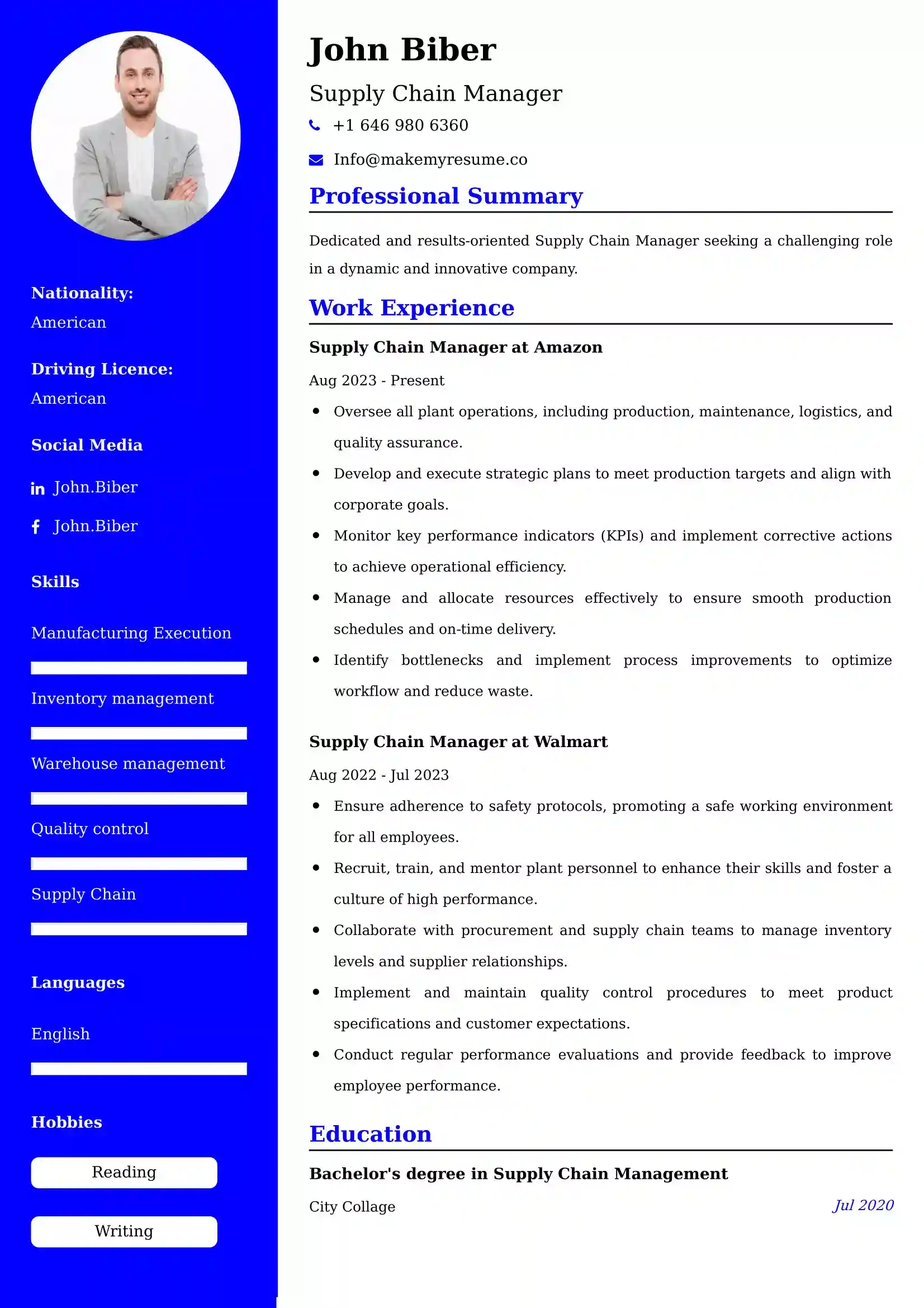 Production Manager Resume Examples Canada