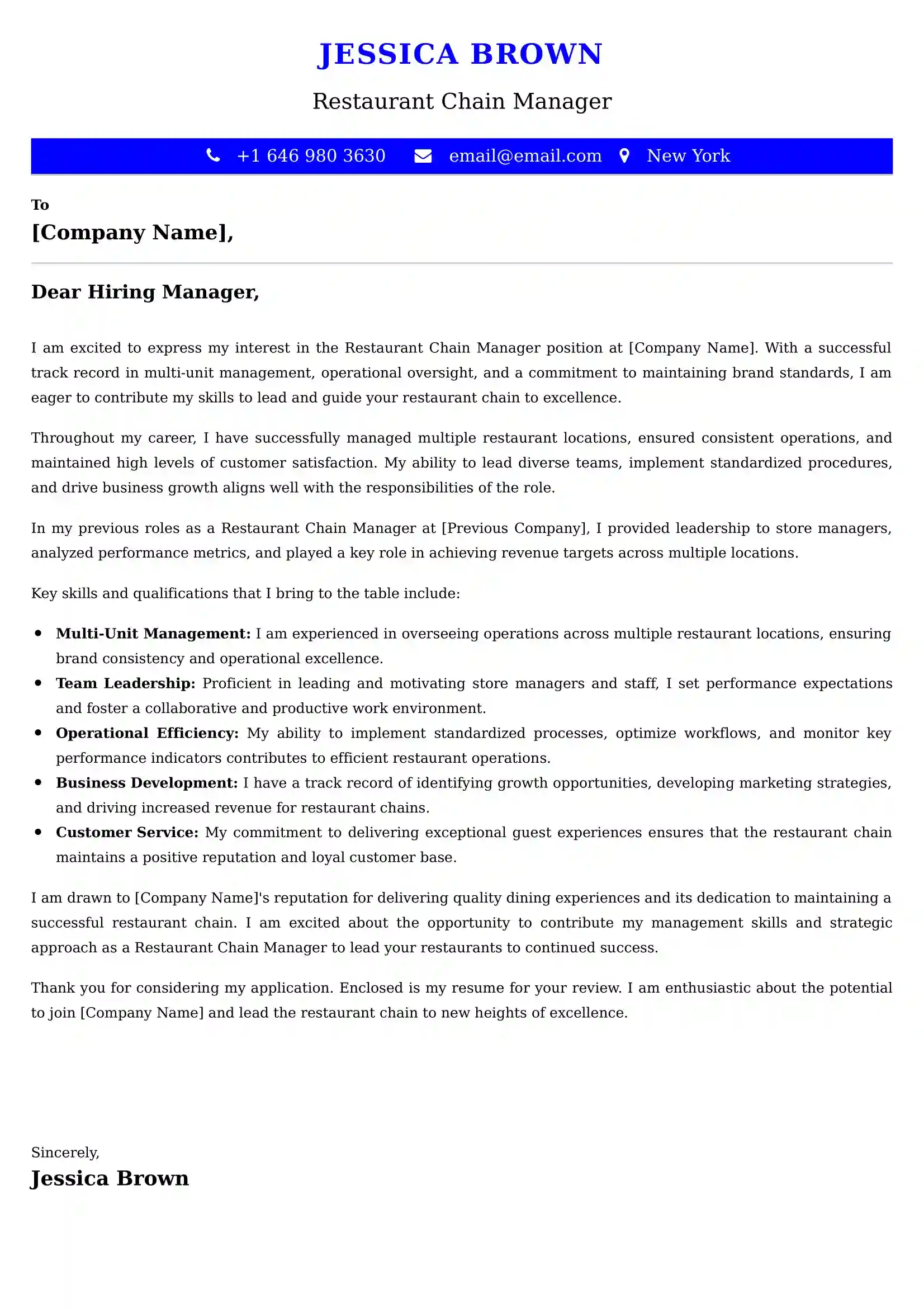 Restaurant Assistant Manager Cover Letter Samples Canada